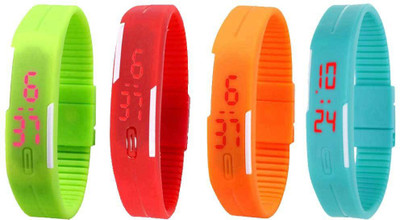 

NS18 Silicone Led Magnet Band Watch Combo of 4 Green, Red, Orange And Sky Blue Watch - For Couple