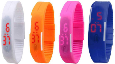 

Kissu Led Magnet Band Combo of 4 White, Orange, Pink And Blue Watch - For Men & Women