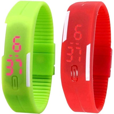 NS18 Silicone Led Magnet Band Set of 2 Green And Red Digital Watch  - For Boys & Girls   Watches  (NS18)