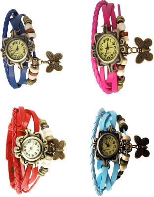 

NS18 Vintage Butterfly Rakhi Combo of 4 Blue, Red, Pink And Sky Blue Watch - For Women