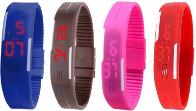 NS18 Silicone Led Magnet Band Watch Combo of 4 Blue, Brown, Pink And Red Digital Watch  - For Couple   Watches  (NS18)