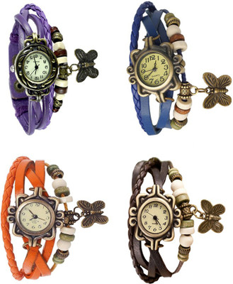 

NS18 Vintage Butterfly Rakhi Combo of 4 Purple, Orange, Blue And Brown Watch - For Women