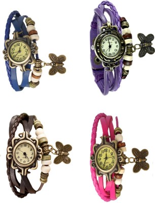 NS18 Vintage Butterfly Rakhi Combo of 4 Blue, Brown, Purple And Pink Analog Watch  - For Women   Watches  (NS18)