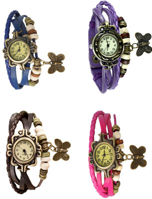 NS18 Vintage Butterfly Rakhi Combo of 4 Blue, Brown, Purple And Pink Analog Watch  - For Women   Watches  (NS18)