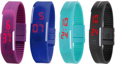 

Kissu Led Magnet Band Combo of 4 Purple, Blue, Sky Blue And Black Watch - For Men & Women