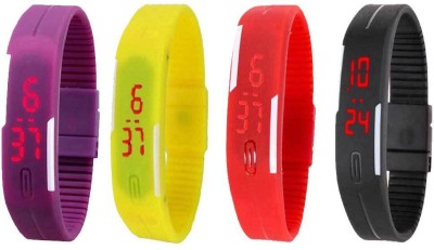 NS18 Silicone Led Magnet Band Combo of 4 Purple, Yellow, Red And Black Digital Watch  - For Boys & Girls   Watches  (NS18)
