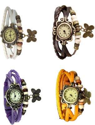 NS18 Vintage Butterfly Rakhi Combo of 4 White, Purple, Brown And Yellow Analog Watch  - For Women   Watches  (NS18)