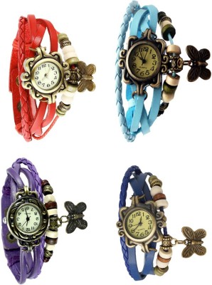 NS18 Vintage Butterfly Rakhi Combo of 4 Red, Purple, Sky Blue And Blue Analog Watch  - For Women   Watches  (NS18)