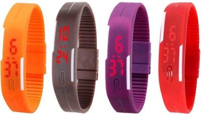 NS18 Silicone Led Magnet Band Watch Combo of 4 Orange, Brown, Purple And Red Digital Watch  - For Couple   Watches  (NS18)