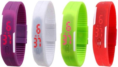 NS18 Silicone Led Magnet Band Watch Combo of 4 Purple, White, Green And Red Digital Watch  - For Couple   Watches  (NS18)
