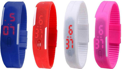 

NS18 Silicone Led Magnet Band Watch Combo of 4 Blue, Red, White And Pink Watch - For Couple