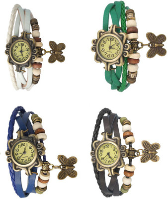 

NS18 Vintage Butterfly Rakhi Combo of 4 White, Blue, Green And Black Watch - For Women