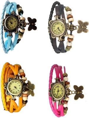 NS18 Vintage Butterfly Rakhi Combo of 4 Sky Blue, Yellow, Black And Pink Analog Watch  - For Women   Watches  (NS18)