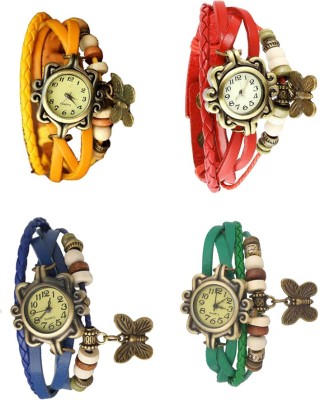 NS18 Vintage Butterfly Rakhi Combo of 4 Yellow, Blue, Red And Green Analog Watch  - For Women   Watches  (NS18)