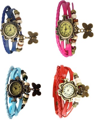 NS18 Vintage Butterfly Rakhi Combo of 4 Blue, Sky Blue, Pink And Red Analog Watch  - For Women   Watches  (NS18)