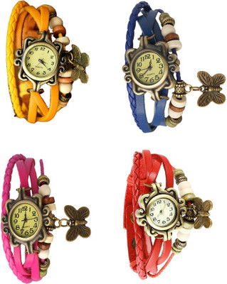 

NS18 Vintage Butterfly Rakhi Combo of 4 Yellow, Pink, Blue And Red Watch - For Women