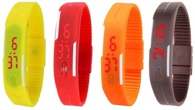NS18 Silicone Led Magnet Band Combo of 4 Yellow, Red, Orange And Brown Digital Watch  - For Boys & Girls   Watches  (NS18)