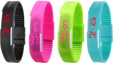 View NS18 Silicone Led Magnet Band Watch Combo of 4 Black, Pink, Green And Sky Blue Digital Watch  - For Couple Wrist Watches Price Online(NS18)