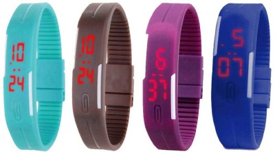 NS18 Silicone Led Magnet Band Combo of 4 Sky Blue, Brown, Purple And Blue Digital Watch  - For Boys & Girls   Watches  (NS18)