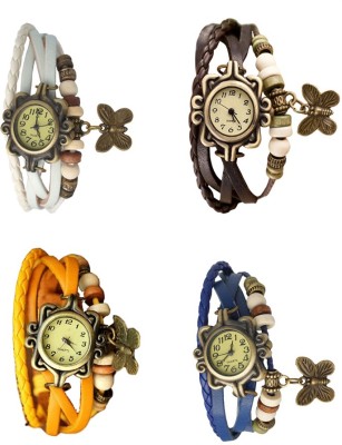 NS18 Vintage Butterfly Rakhi Combo of 4 White, Yellow, Brown And Blue Watch  - For Women   Watches  (NS18)