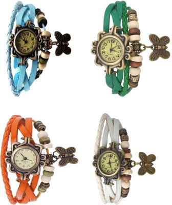 NS18 Vintage Butterfly Rakhi Combo of 4 Sky Blue, Orange, Green And White Analog Watch  - For Women   Watches  (NS18)