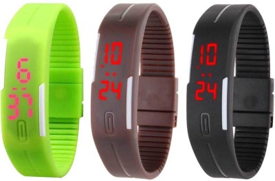 NS18 Silicone Led Magnet Band Combo of 3 Green, Brown And Black Digital Watch  - For Boys & Girls   Watches  (NS18)