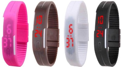 NS18 Silicone Led Magnet Band Combo of 4 Pink, Brown, White And Black Digital Watch  - For Boys & Girls   Watches  (NS18)