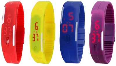 NS18 Silicone Led Magnet Band Watch Combo of 4 Red, Yellow, Blue And Purple Digital Watch  - For Couple   Watches  (NS18)