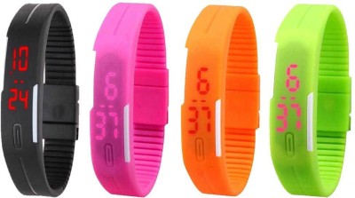 NS18 Silicone Led Magnet Band Combo of 4 Black, Pink, Orange And Green Digital Watch  - For Boys & Girls   Watches  (NS18)