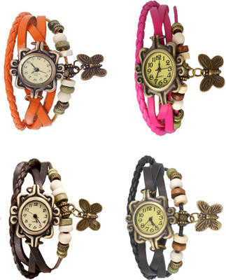 

Kissu Vintage Rakhi Combo of 4 Orange, Brown, Pink And Black Watch - For Women