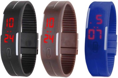 NS18 Silicone Led Magnet Band Combo of 3 Black, Brown And Blue Digital Watch  - For Boys & Girls   Watches  (NS18)