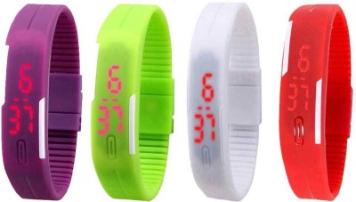 NS18 Silicone Led Magnet Band Watch Combo of 4 Purple, Green, White And Red Digital Watch  - For Couple   Watches  (NS18)