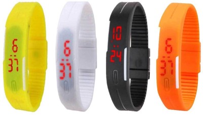 NS18 Silicone Led Magnet Band Combo of 4 Yellow, White, Black And Orange Digital Watch  - For Boys & Girls   Watches  (NS18)