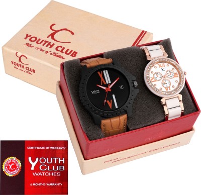 Youth Club COMBO-133PEARL Couple pair With Studded Pearly Analog Watch  - For Couple   Watches  (Youth Club)