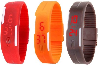 NS18 Silicone Led Magnet Band Combo of 3 Red, Orange And Brown Digital Watch  - For Boys & Girls   Watches  (NS18)