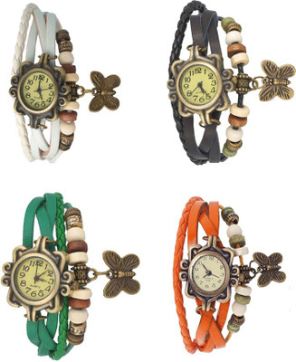 

Kissu Vintage Rakhi Combo of 4 White, Green, Black And Orange Watch - For Women