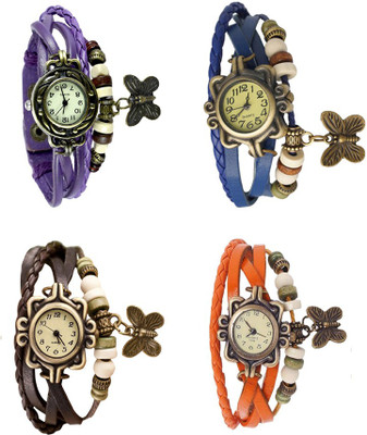 View NS18 Vintage Butterfly Rakhi Combo of 4 Purple, Brown, Blue And Orange Analog Watch  - For Women Wrist Watches Price Online(NS18)