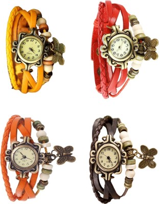 NS18 Vintage Butterfly Rakhi Combo of 4 Yellow, Orange, Red And Brown Analog Watch  - For Women   Watches  (NS18)