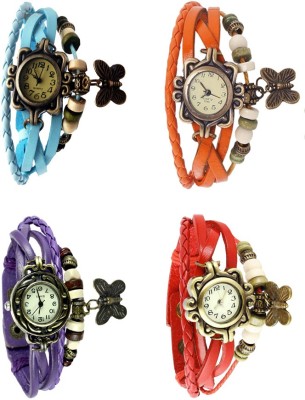 NS18 Vintage Butterfly Rakhi Combo of 4 Sky Blue, Purple, Orange And Red Analog Watch  - For Women   Watches  (NS18)