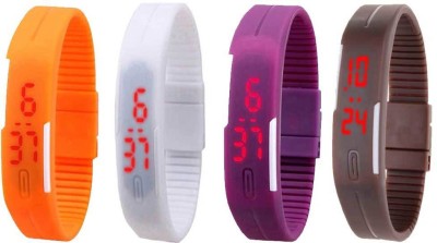 NS18 Silicone Led Magnet Band Combo of 4 Orange, White, Purple And Brown Digital Watch  - For Boys & Girls   Watches  (NS18)
