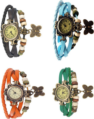 

NS18 Vintage Butterfly Rakhi Combo of 4 Black, Orange, Sky Blue And Green Watch - For Women