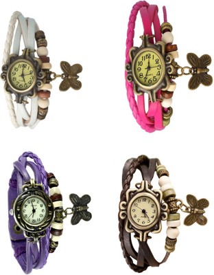 NS18 Vintage Butterfly Rakhi Combo of 4 White, Purple, Pink And Brown Analog Watch  - For Women   Watches  (NS18)