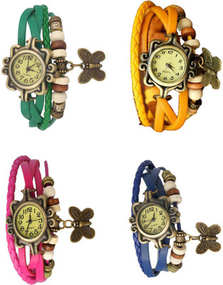

Kissu Vintage Rakhi Combo of 4 Green, Pink, Yellow And Blue Watch - For Women
