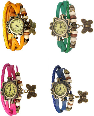 

Kissu Vintage Rakhi Combo of 4 Yellow, Pink, Green And Blue Watch - For Women