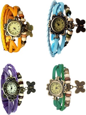 NS18 Vintage Butterfly Rakhi Combo of 4 Yellow, Purple, Sky Blue And Green Analog Watch  - For Women   Watches  (NS18)
