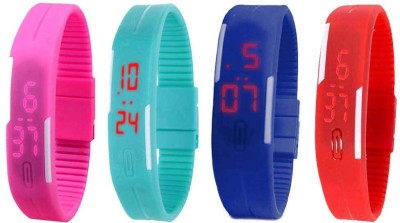 NS18 Silicone Led Magnet Band Watch Combo of 4 Pink, Sky Blue, Blue And Red Digital Watch  - For Couple   Watches  (NS18)