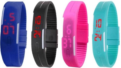 NS18 Silicone Led Magnet Band Watch Combo of 4 Blue, Black, Pink And Sky Blue Digital Watch  - For Couple   Watches  (NS18)