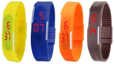 NS18 Silicone Led Magnet Band Combo of 4 Yellow, Blue, Orange And Brown Digital Watch  - For Boys & Girls   Watches  (NS18)