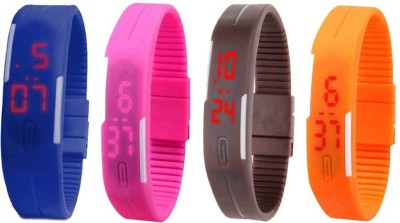 NS18 Silicone Led Magnet Band Combo of 4 Blue, Pink, Brown And Orange Digital Watch  - For Boys & Girls   Watches  (NS18)
