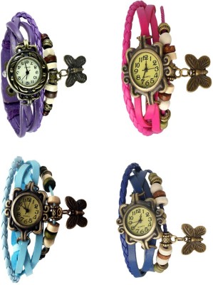 NS18 Vintage Butterfly Rakhi Combo of 4 Purple, Sky Blue, Pink And Blue Analog Watch  - For Women   Watches  (NS18)